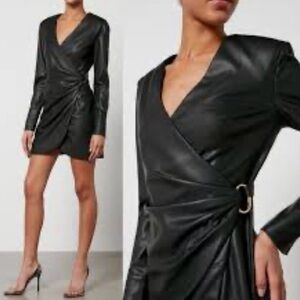 Anine Bing Joey Black Faux Leather Wrap Dress